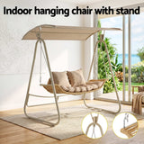 Gardeon Outdoor Swing Chair 2-Seater Rattan Seat with Canopy Beige