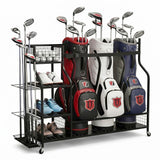 Everfit Golf 3 Bag Storage Golf Storage Garage Organizer with Wheels Black