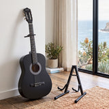 Alpha 38 Inch Classical Acoustic Guitar with Folding Stand Capo and String Set Black