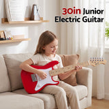 Alpha 30 Inch Junior Electric Guitar Beginner Set with 3W Mini Amp Carry Bag and Accessories Red