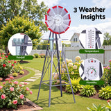 Gardeon Garden Windmill Metal Weather Station with Rain Gauge 182cm Silver