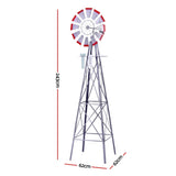 Gardeon Garden Windmill Metal Weather Station with Rain Gauge 243cm Silver