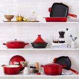 GOURMET KITCHEN Cast Iron Fry Pan 26cm Black Cherry Red