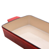 GOURMET KITCHEN Cast Iron Rectangular Baking Pan 33cm Black Cherry Red