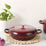 GOURMET KITCHEN Cast Iron Shallow Casserole 30cm Black Cherry Red