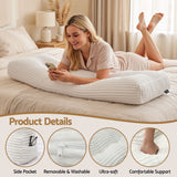 Giselle wedge pillow headboard with non-flattening shredded foam core, perfect for dorm reading or sofa lap desk, 330g corduroy cover, side pockets, Double