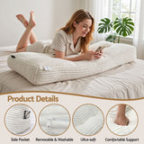 Giselle wedge pillow headboard with non-flattening shredded foam core, perfect for dorm reading or sofa lap desk, 330g corduroy cover, side pockets, Queen