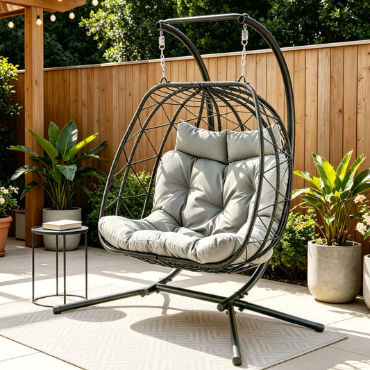 Gardeon Outdoor Swing Chair 2 Seater with Stand Cushion Rattan Patio Furniture