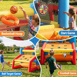 Keezi Inflatable Kids Pool Play Park Jumping Castle Volleyball Net with Blower Balls 4mx4.37m