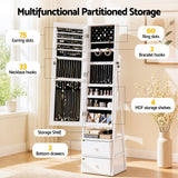 Artiss Lockable Jewelry Armoire with Mirror, Freestanding Organizer Cabinet with Drawers, White