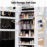 Artiss Lockable Jewellery Cabinet, Mobile Frameless Mirror, White