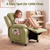 Keezi Kids Recliner Chair PU Leather Toddler Lounge Adjustable Backrest w/ Armrest Storage & 2 Side Pockets Green