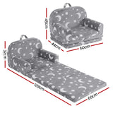 Keezi Kids 2-in-1 Fold Out Sofa Bed with Removable Washable Cover, Carry Handle, Storage Pocket, Glow in the Dark, Grey