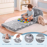 Keezi Kids 2-in-1 Fold Out Sofa Bed with Removable Washable Cover, Carry Handle, Storage Pocket, Glow in the Dark, Grey