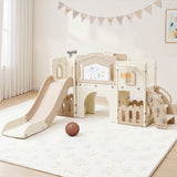 Keezi Kids Slide Set Toddler Indoor Playset With Drawing Board Beige