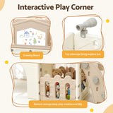 Keezi Kids Slide Set Toddler Indoor Playset With Drawing Board Beige