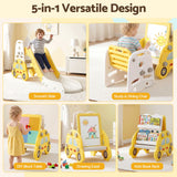 Keezi Kids Slide Set Toddler Indoor Playset Bookshelf Drawing Board Yellow