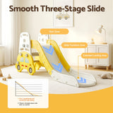 Keezi Kids Slide Set Toddler Indoor Playset Bookshelf Drawing Board Yellow