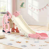 Keezi Kids Slide Set Basketball Hoop Outdoor Playground Toy Dragon 125cm Slide Pink
