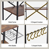 Artiss 3-Tier Kitchen Rack with 2 Power Outlets Microwave Storage Shelf 6 Hooks 90CM