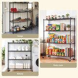 Artiss 4-Tier Kitchen Rack Shelf with Wheels Shelving 152x45x187CM Adjustable Metal Storage Shelves