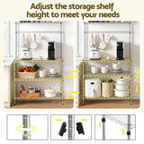 Artiss 4-Tier Metal Kitchen Rack Shelf Silver Storage Shelves Organizer Microwave Stand 90cmx151cm