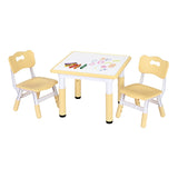 Keezi Kids Table and 2 Chairs Set Height Adjustable Toddler Desk and Chair Set for Ages 3-8, Activity Table with Graffiti Desktop for Learning Drawing Playing, Yellow