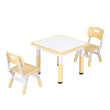 Keezi Kids Table and 2 Chairs Set Height Adjustable Toddler Desk and Chair Set for Ages 3-8, Activity Table with Graffiti Desktop for Learning Drawing Playing, Yellow