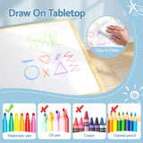 Keezi Kids Table and 2 Chairs Set Height Adjustable Toddler Desk and Chair Set for Ages 3-8, Activity Table with Graffiti Desktop for Learning Drawing Playing, Yellow
