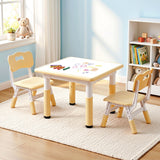 Keezi Kids Table and 2 Chairs Set Height Adjustable Toddler Desk and Chair Set for Ages 3-8, Activity Table with Graffiti Desktop for Learning Drawing Playing, Yellow