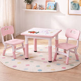 Keezi Kids Table and 2 Chairs Set Height Adjustable Toddler Activity Table Graffiti Top Pink