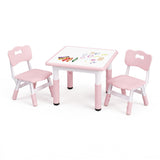Keezi Kids Table and 2 Chairs Set Height Adjustable Toddler Activity Table Graffiti Top Pink