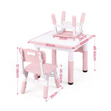 Keezi Kids Table and 2 Chairs Set Height Adjustable Toddler Activity Table Graffiti Top Pink