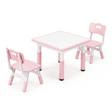 Keezi Kids Table and 2 Chairs Set Height Adjustable Toddler Activity Table Graffiti Top Pink