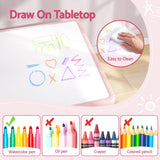 Keezi Kids Table and 2 Chairs Set Height Adjustable Toddler Activity Table Graffiti Top Pink