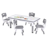 Keezi Kids Table and 4 Chairs Set Height Adjustable Toddler Desk and Chair Set for Ages 3-8, Children Activity Table with Graffiti Desktop for Learning Drawing Playing, Grey