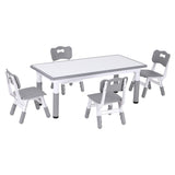 Keezi Kids Table and 4 Chairs Set Height Adjustable Toddler Desk and Chair Set for Ages 3-8, Children Activity Table with Graffiti Desktop for Learning Drawing Playing, Grey
