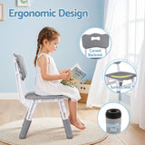 Keezi Kids Table and 4 Chairs Set Height Adjustable Toddler Desk and Chair Set for Ages 3-8, Children Activity Table with Graffiti Desktop for Learning Drawing Playing, Grey
