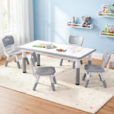 Keezi Kids Table and 4 Chairs Set Height Adjustable Toddler Desk and Chair Set for Ages 3-8, Children Activity Table with Graffiti Desktop for Learning Drawing Playing, Grey