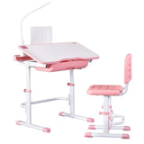 Keezi Kids Table and Chair Set Adjustable Study Desk w/ LED Lamp Reading Pink