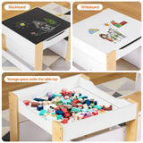 Keezi Kids Table and Chair Set, 4 in 1 Wooden Activity Table with Bookcase, Storage Box and Detachable Blackboard, Toddler Table and 2 Chairs Set, Natural