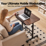 Artiss Adjustable Laptop Desk Mobile Bedside Table Hidden Storage Walnut
