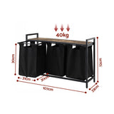 Artiss Laundry Basket with 3 Pull-out Bags Metal Frame Black