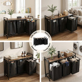 Artiss Laundry Basket with 3 Pull-out Bags Metal Frame Black