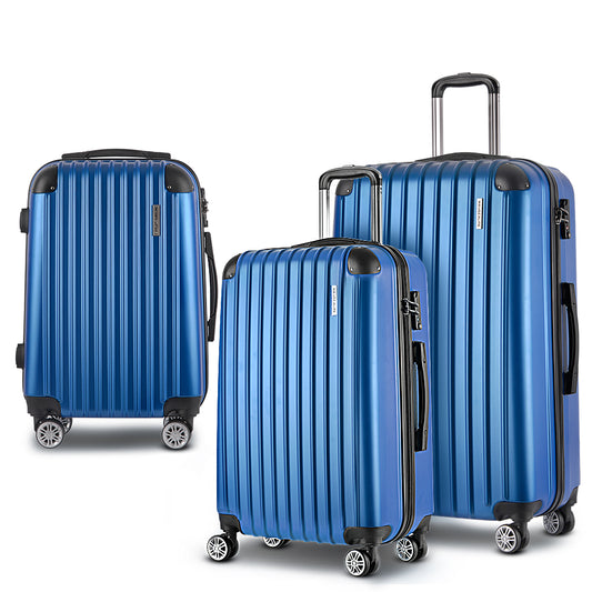 Wanderlite 3 Set Luggage 20-24-28 Inch with TSA Lock Spinner Hard Shell Travel Suitcase Luggage Organiser Case Blue