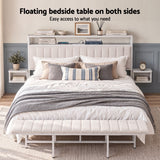 Artiss King Metal Bed Frame Boucle Headboard Charging Station Side Table White
