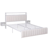 Artiss Queen Metal Bed Frame Boucle Headboard Charging Station Side Table White
