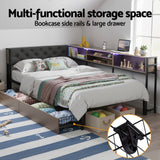 Artiss Bed Frame King Single Size with 2 Drawers and Charging Station Metal Corner Bed Base