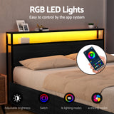 Artiss Metal Bed Frame Queen Size Storage Headboard Charge Station LED 4 Drawers