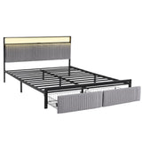 Artiss Metal Bed Frame King Size LED Charging Station 2 Drawers